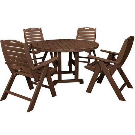 POLYWOOD Nautical 5-Piece Mahogany Dining Set with 4 Folding Chairs 633PWS2601MA